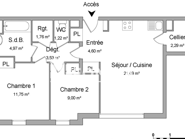 Appartement 3 pièces (60.81 m²) à louer - Nantes (44300)