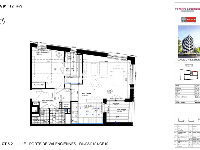 Appartement 2 pièces (56.95 m²) à louer - Lille (59000)