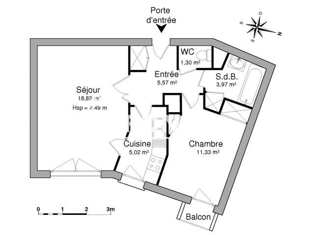 Appartement 2 pièces (46.01 m²) à louer - Lille (59000)
