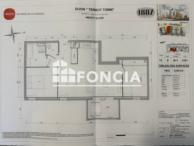 Appartement 3 pièces (63.57 m²) à louer - Dijon (21000)