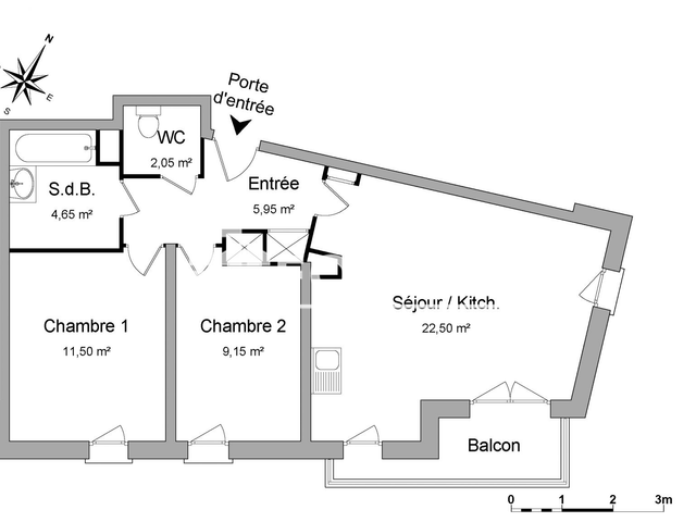 Appartement 3 pièces (55.8 m²) à louer - Argenteuil (95100)