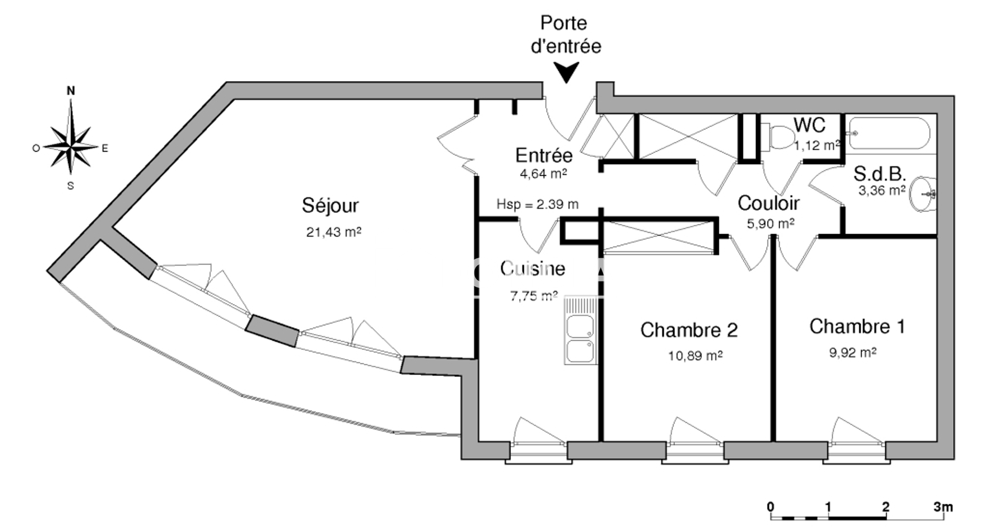 Appartement 3 pièces (65.01 m²) à louer - Rouen (76000)