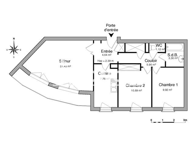 Appartement 3 pièces (65.01 m²) à louer - Rouen (76000)