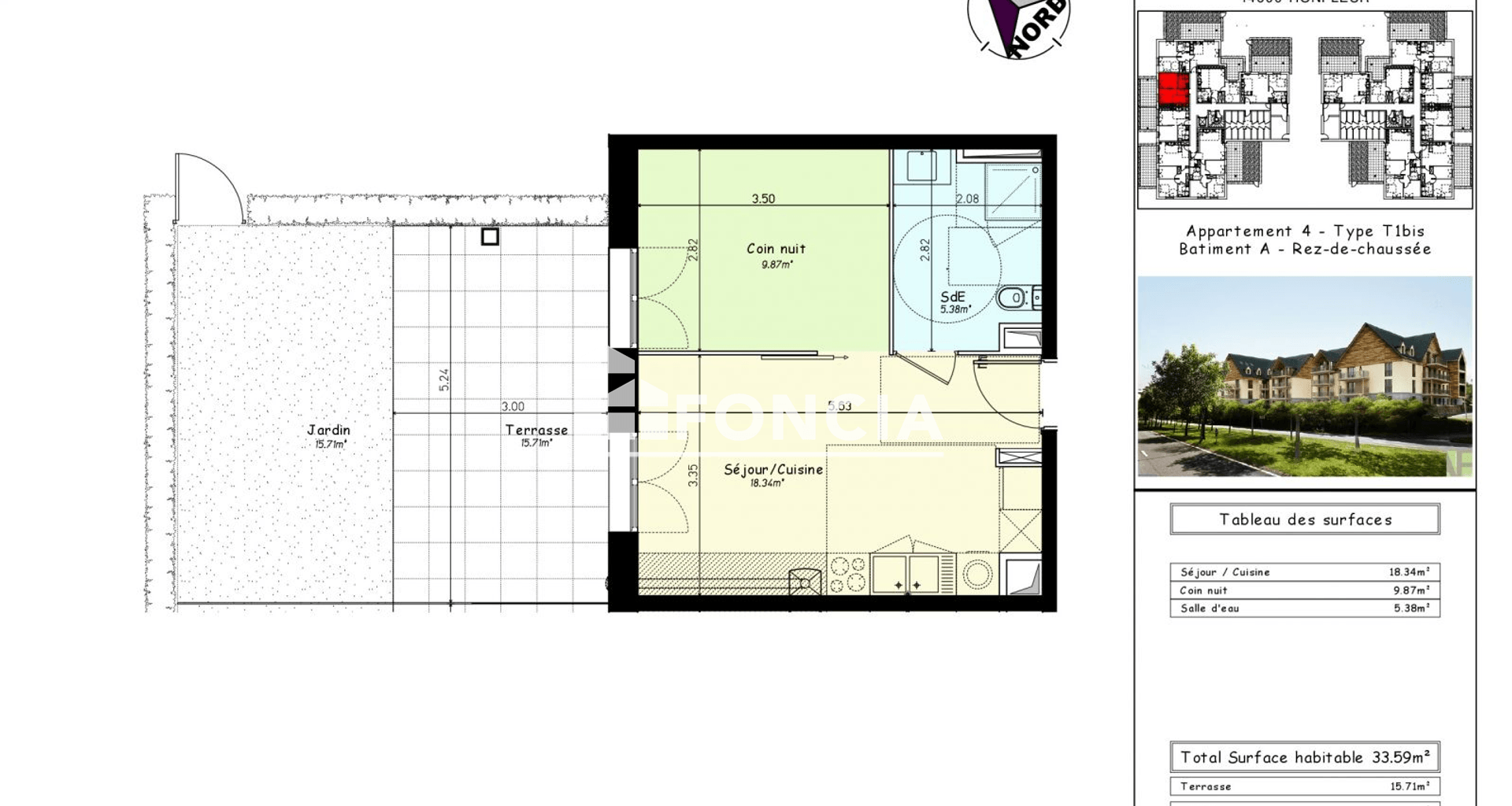 Studio (33.59 m²) à louer - Honfleur (14600)