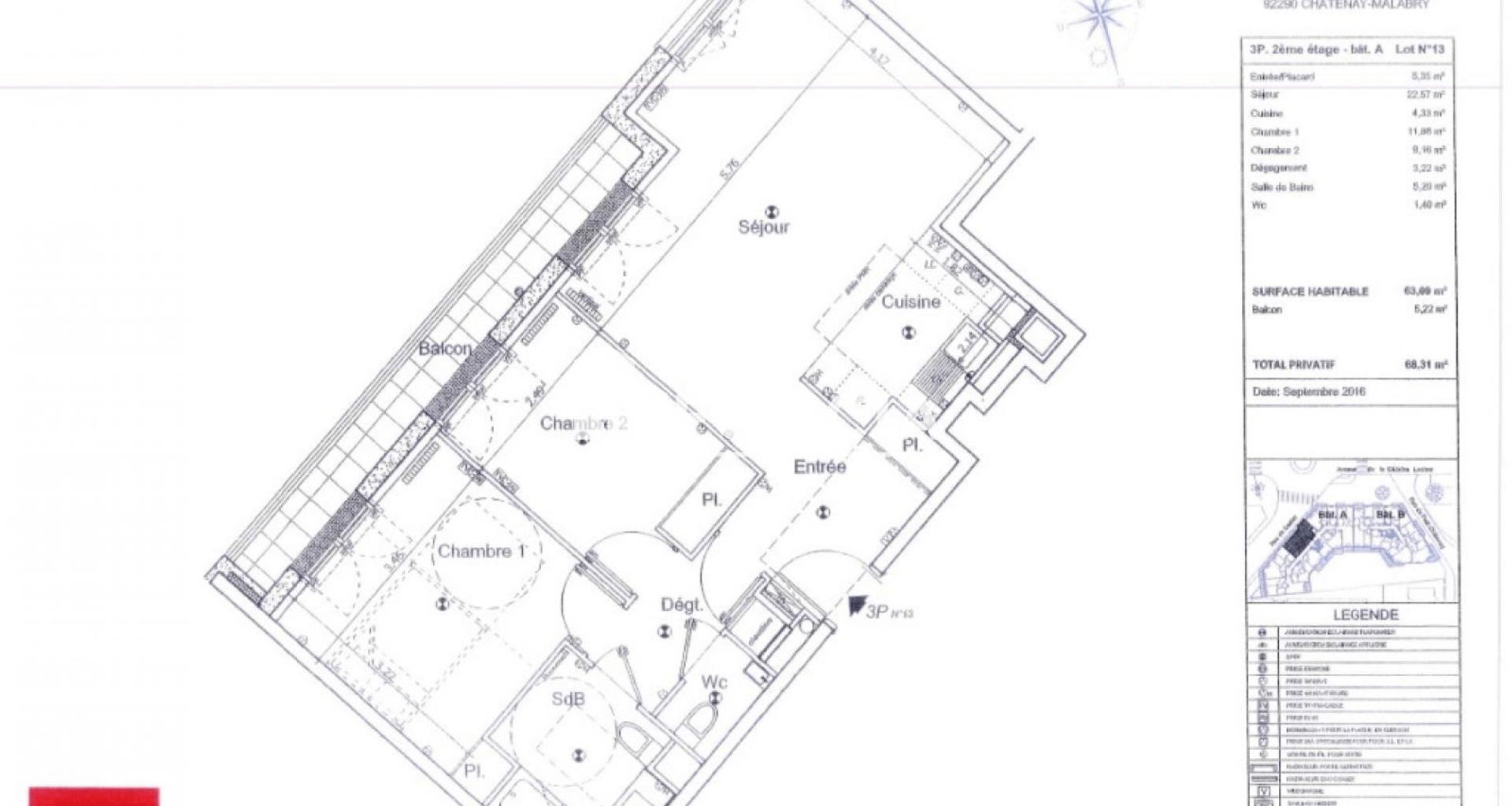 Appartement 3 pièces (63.09 m²) à louer - Châtenay-malabry (92290)
