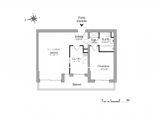 Appartement 2 pièces (44.62 m²) à louer - Rouen (76000)