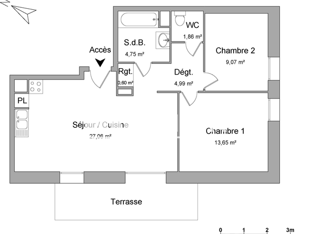 Appartement 3 pièces (61.98 m²) à louer - Deville Les Rouen (76250)