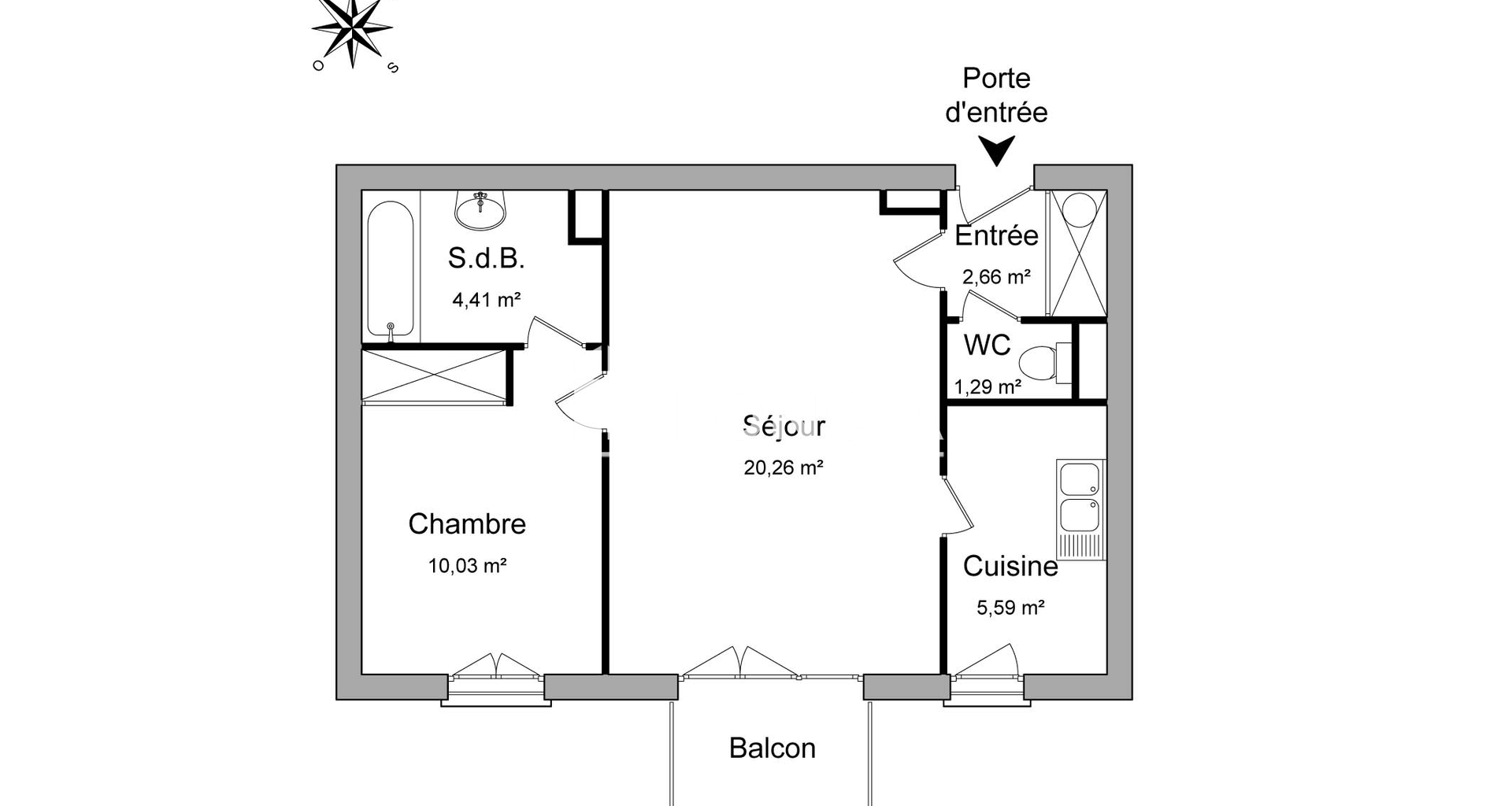 Appartement 2 pièces (44.24 m²) à louer - Eaubonne (95600)
