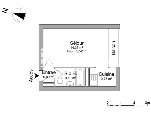 Studio meublé (21.1 m²) à louer - Rennes (35700)
