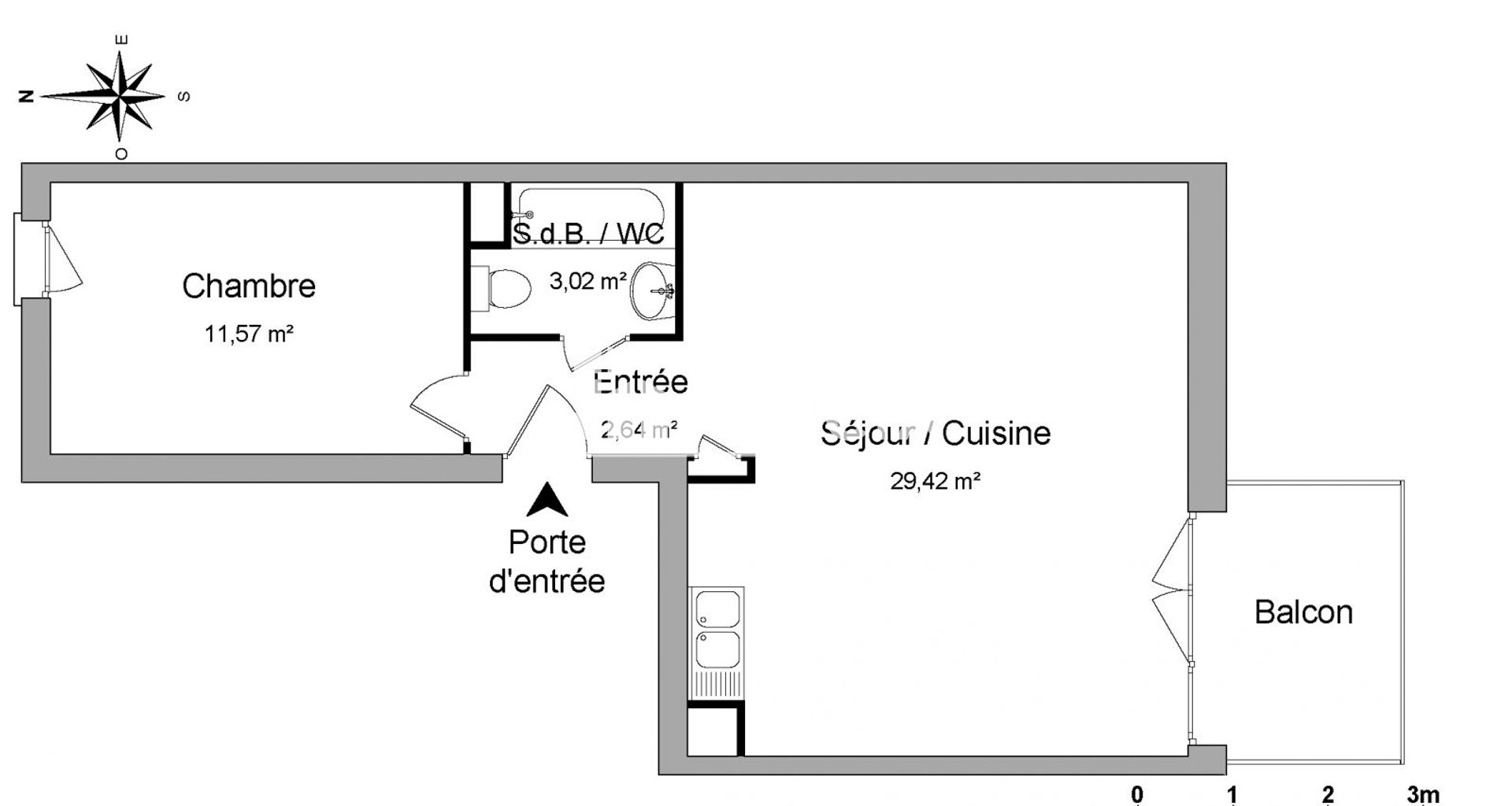 Appartement 2 pièces (46.65 m²) à louer - Caen (14000)