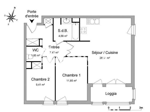 Appartement 3 pièces (64.05 m²) à louer - Caen (14000)