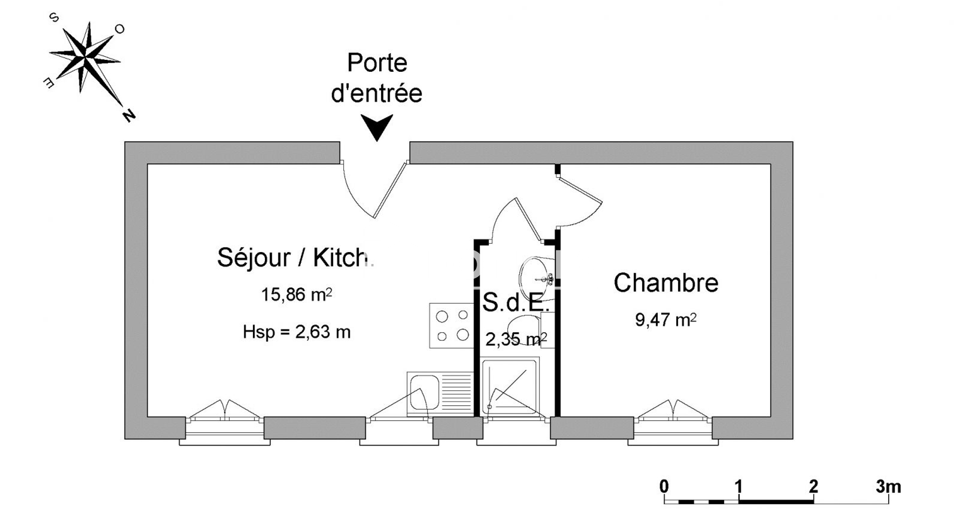Appartement 2 pièces (27.68 m²) à louer - Saint-prix (95390)