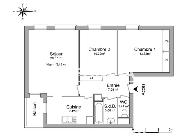 Appartement 3 pièces (64.4 m²) à louer - Orleans (45000)