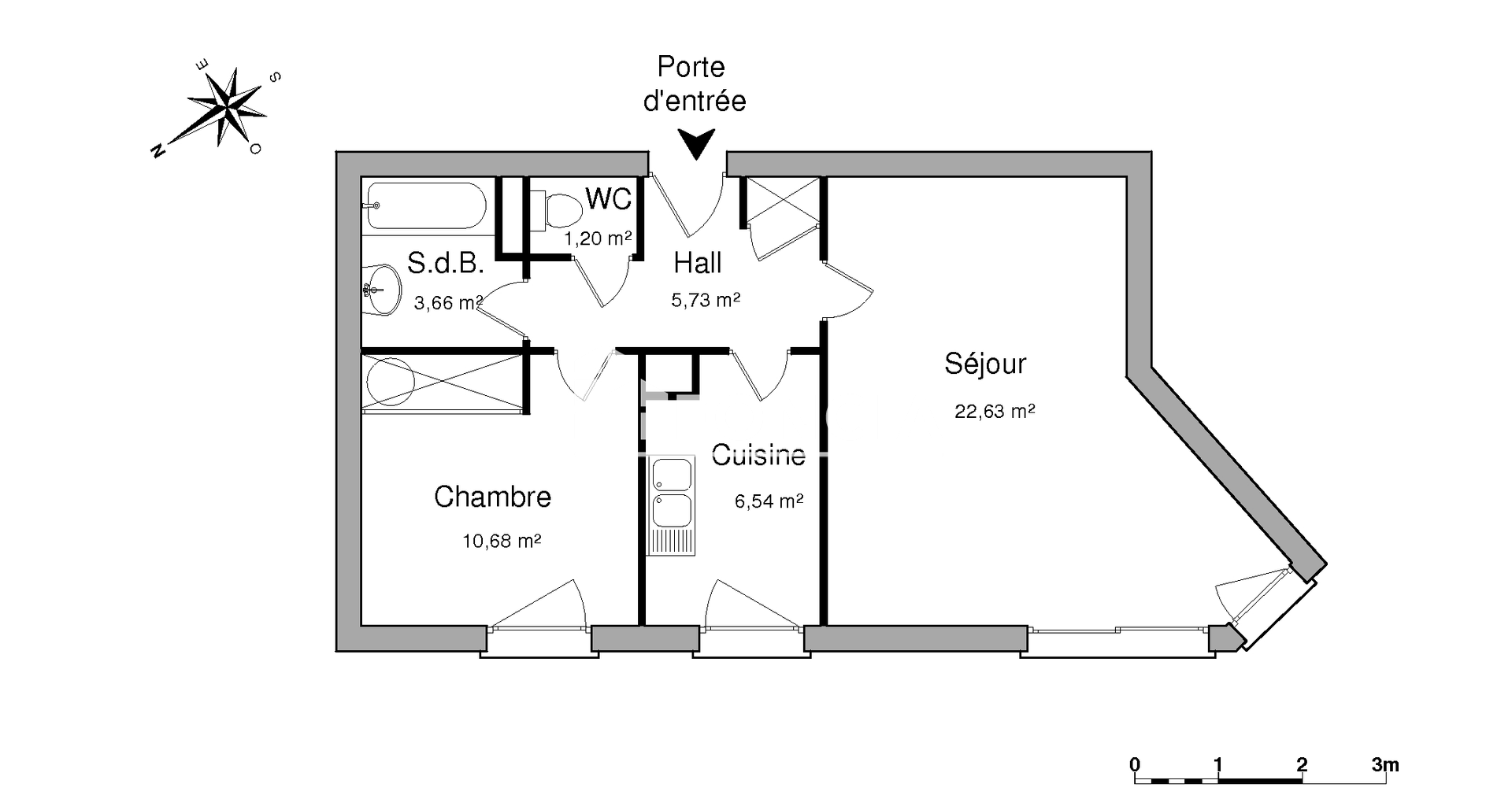 Appartement 2 pièces (50.44 m²) à louer - Rouen (76100)