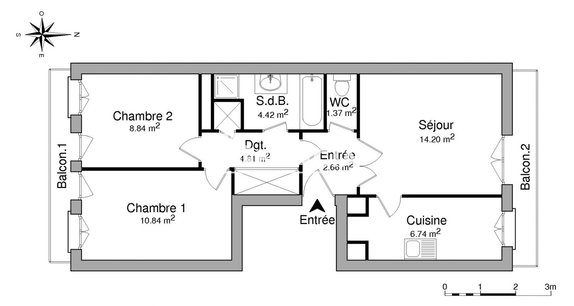 Appartement 3 pièces (53.88 m²) à louer - Saint-maur-des-fossés (94100)