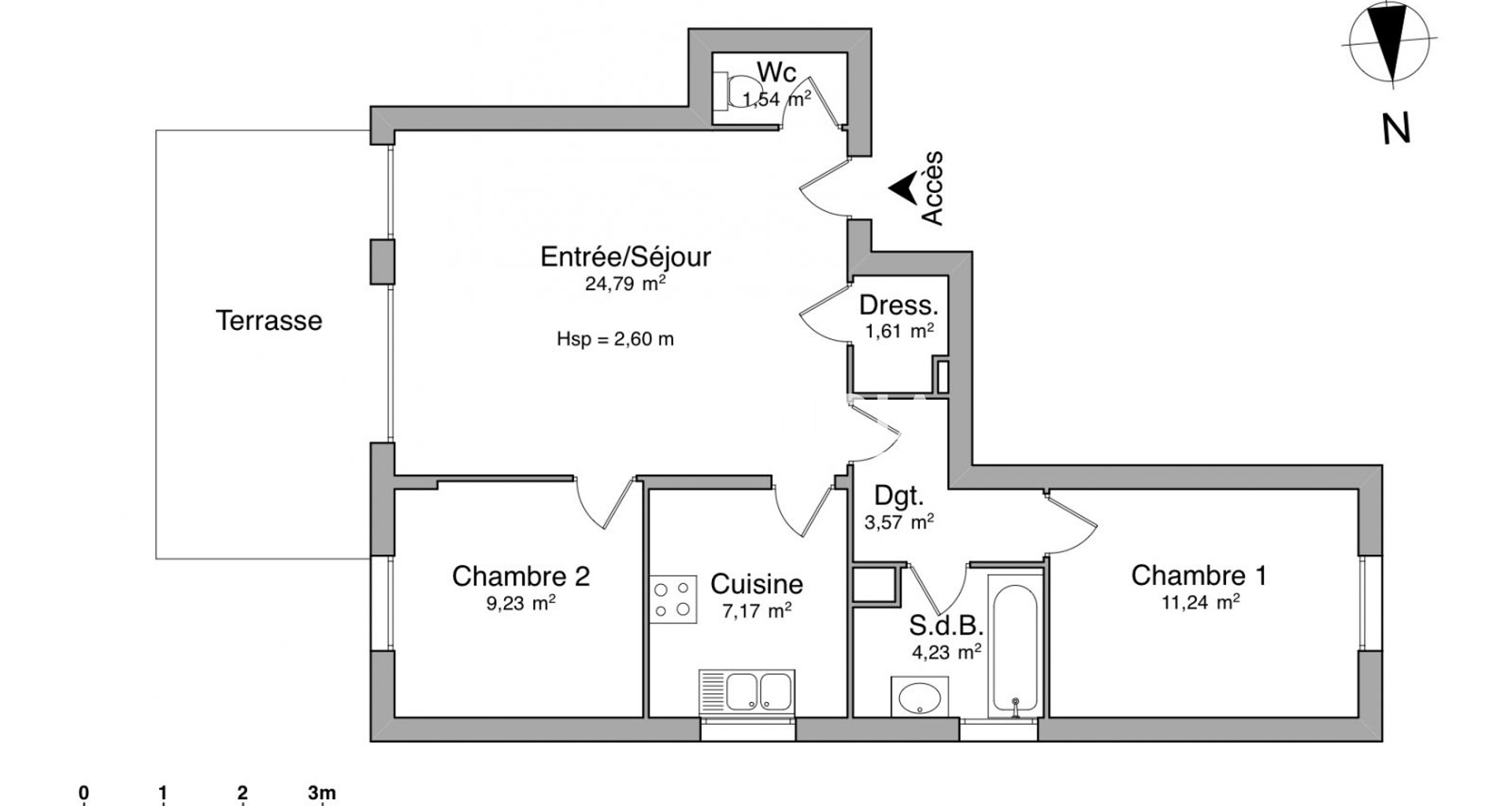 Appartement 3 pièces (63.38 m²) à louer - Bourg-la-reine (92340)