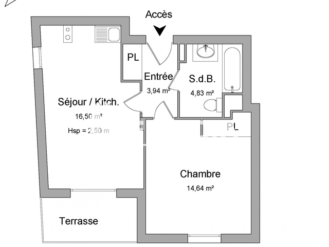 Appartement 2 pièces (42.39 m²) à louer - La Riviere Saint Sauveur (14600)
