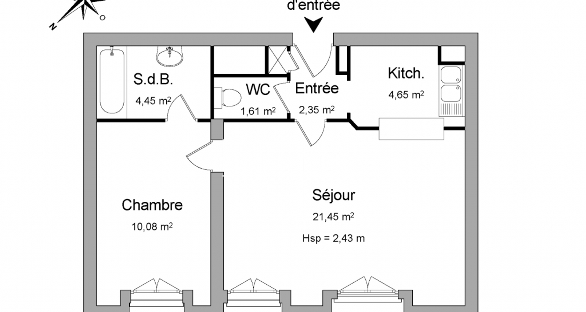 Appartement 2 pièces (44.59 m²) à louer - Saint-gratien (95210)