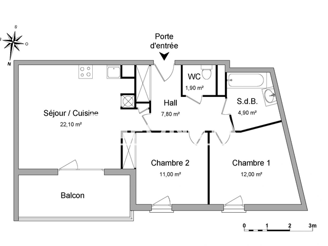 Appartement 3 pièces (59.7 m²) à louer - Castelnau Le Lez (34170)