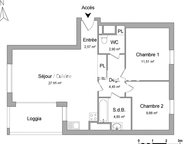 Appartement 3 pièces (63.89 m²) à louer - Saint Jacques De La Lande (35136)