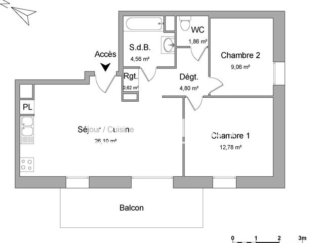 Appartement 3 pièces (59.78 m²) à louer - Deville Les Rouen (76250)