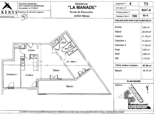 Appartement 3 pièces (67.95 m²) à louer - Nimes Cedex (30000)