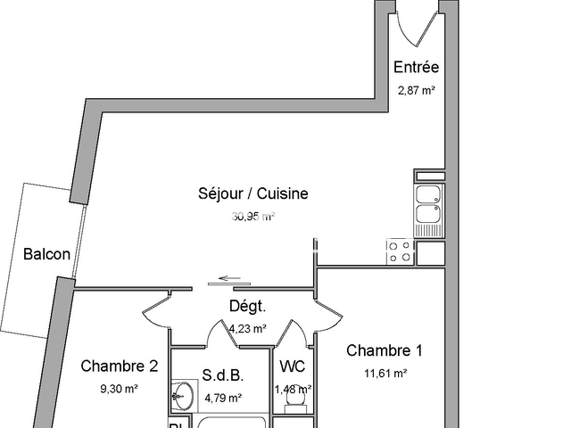 Appartement 3 pièces (65.23 m²) à louer - Le Petit Quevilly (76140)