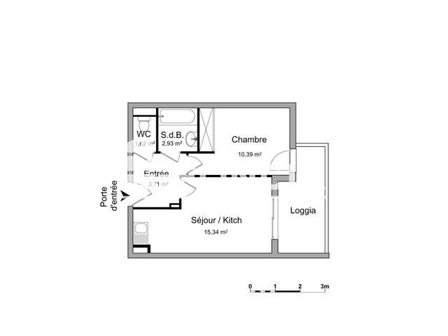 Appartement 2 pièces (33.99 m²) à louer - Montpellier (34000)