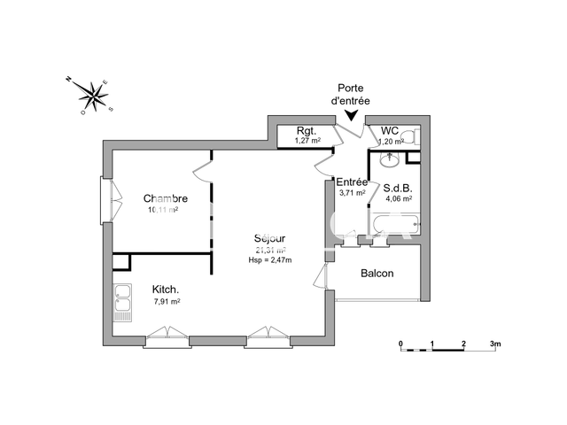 Appartement 2 pièces (49.57 m²) à louer - La Riviere Saint Sauveur (14600)