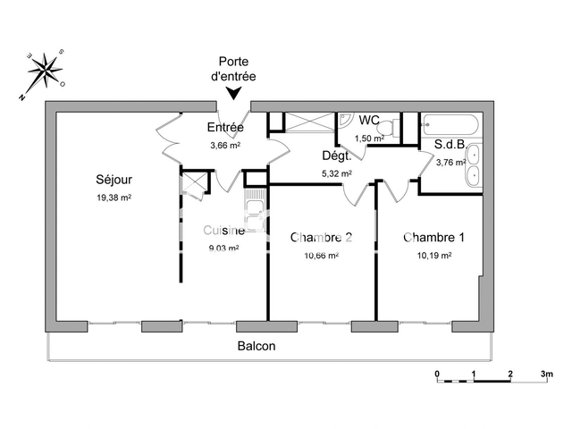 Appartement 3 pièces (63.5 m²) à louer - Rouen (76000)