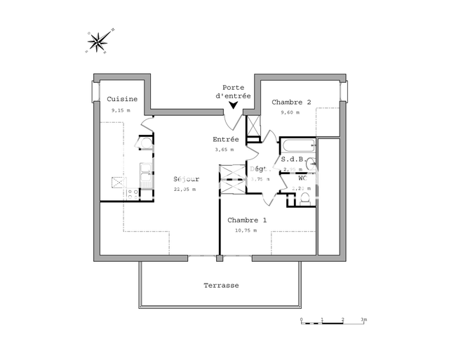 Appartement 3 pièces (64.1 m²) à louer - Beuzeville (27210)