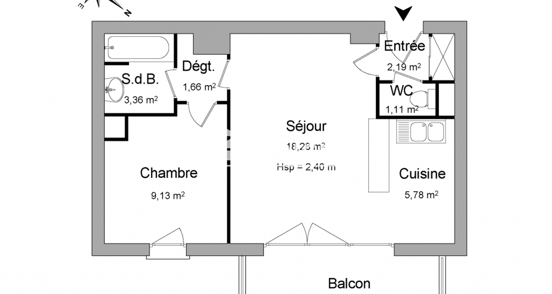 Appartement 2 pièces (41.51 m²) à louer - Cergy (95800)