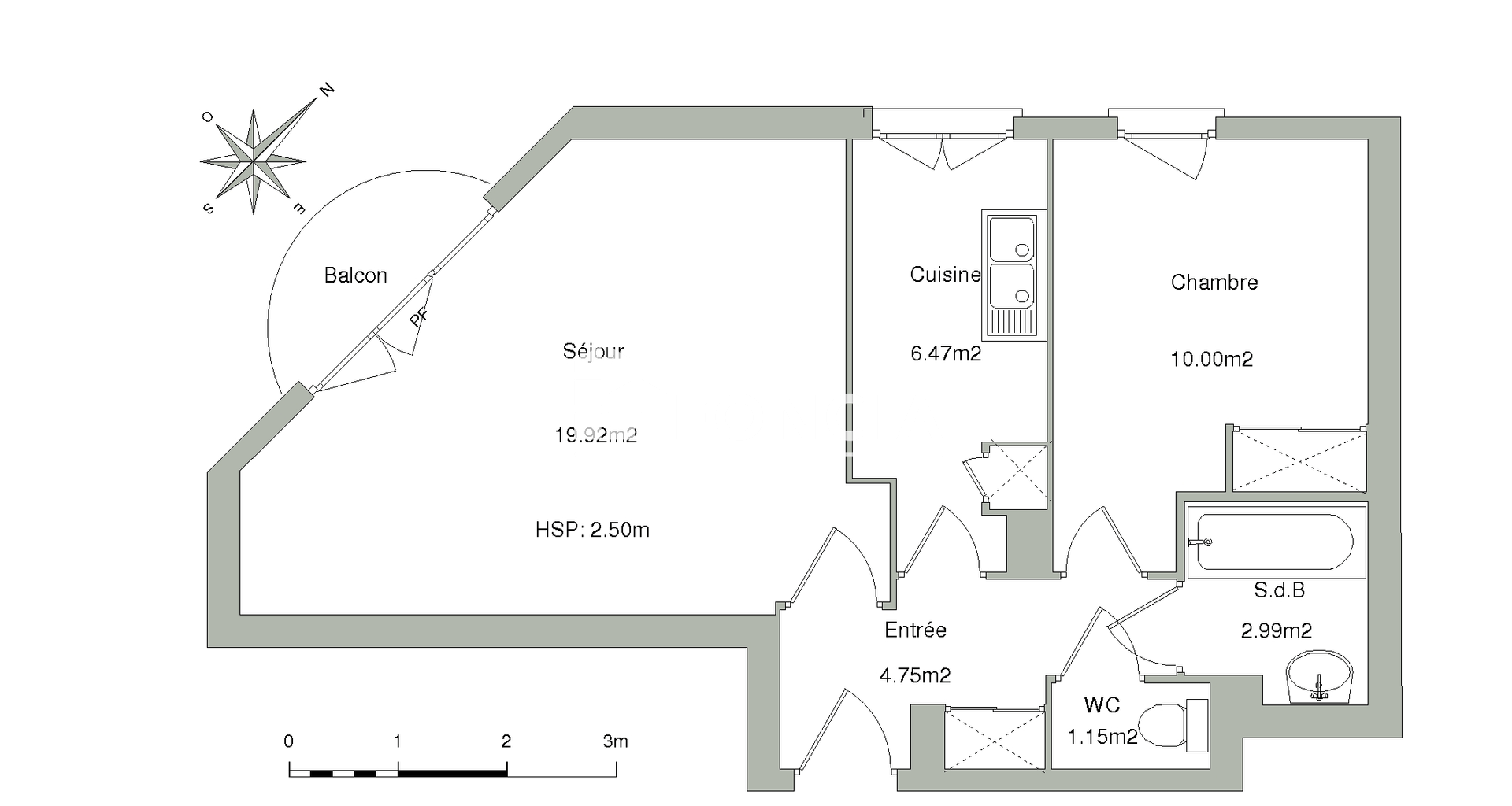 Appartement 2 pièces (45.28 m²) à louer - Sucy-en-brie (94370)