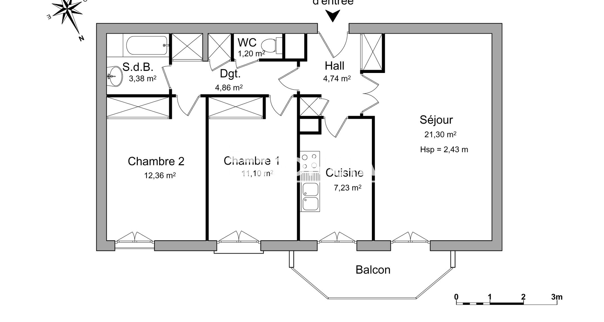 Appartement 3 pièces (66.17 m²) à louer - Verneuil-sur-seine (78480)