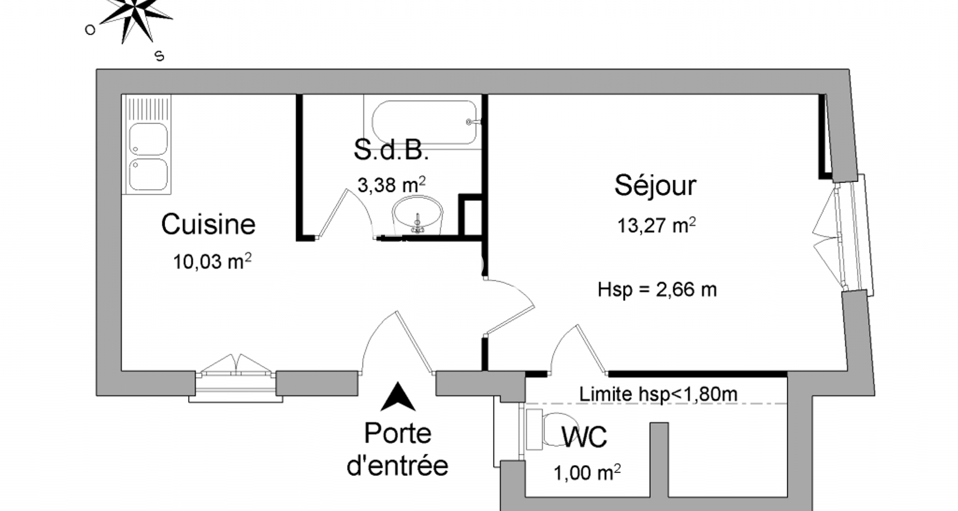 Studio meublé (27.68 m²) à louer - Bouafle (78410)