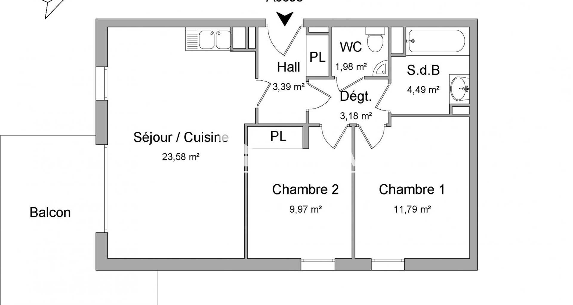 Appartement 3 pièces (58.38 m²) à louer - Cagnes-sur-mer (06800)