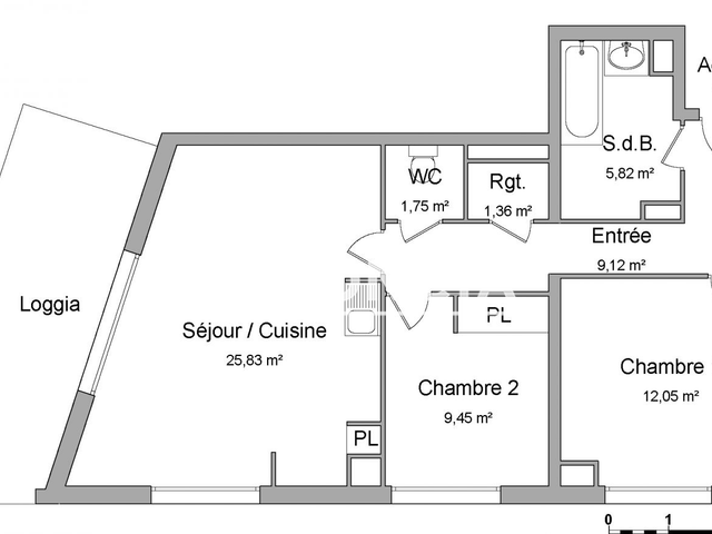 Appartement 3 pièces (65.38 m²) à louer - Bordeaux (33800)