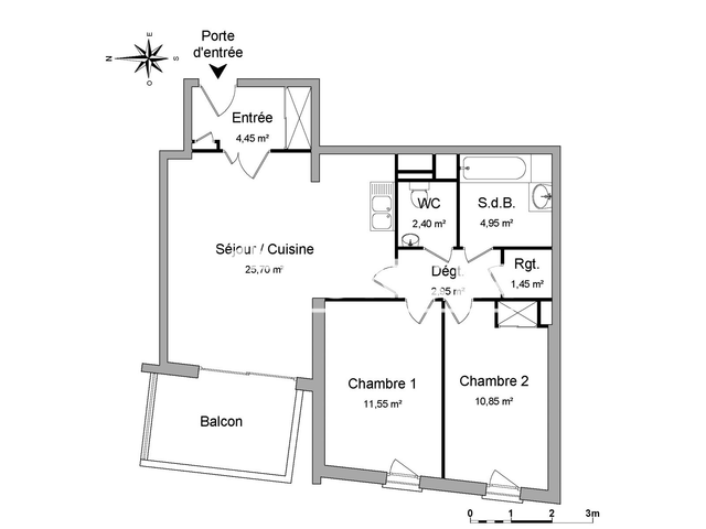Appartement 3 pièces (64.3 m²) à louer - Vannes (56000)