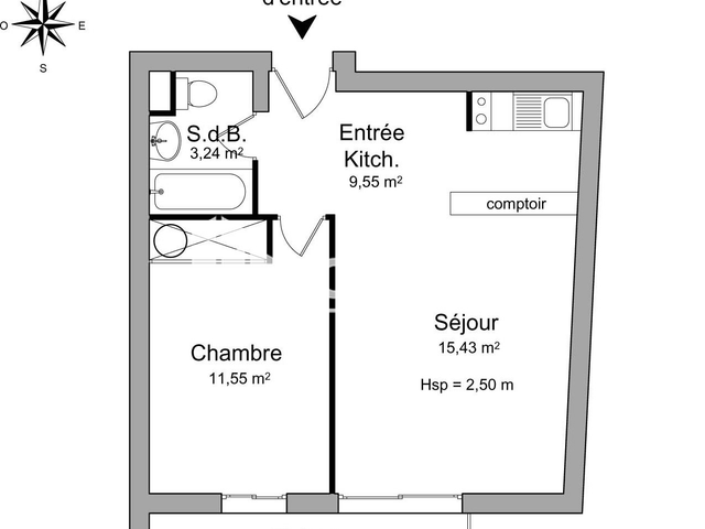Appartement 2 pièces (39.77 m²) à louer - Bordeaux (33000)