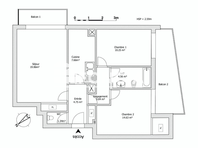 Appartement 3 pièces (66.09 m²) à louer - Bordeaux (33200)