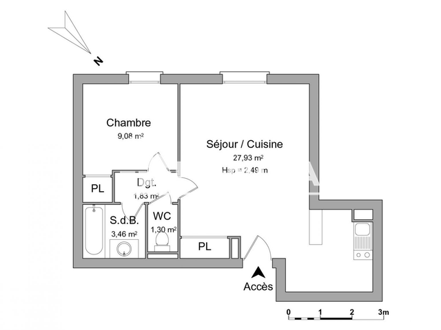 Appartement 2 pièces (43.6 m²) à louer - Bordeaux (33000)