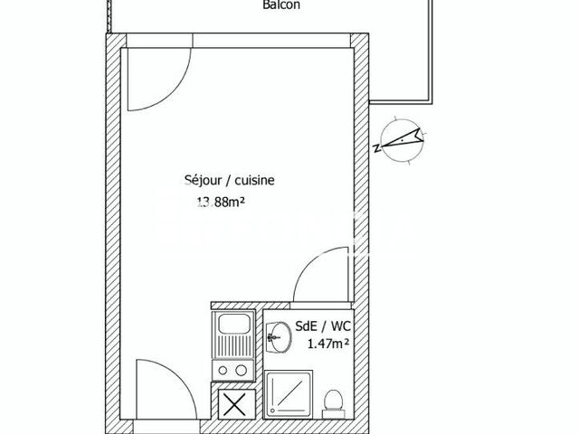 Studio meublé (15.35 m²) à louer - Talence (33400)