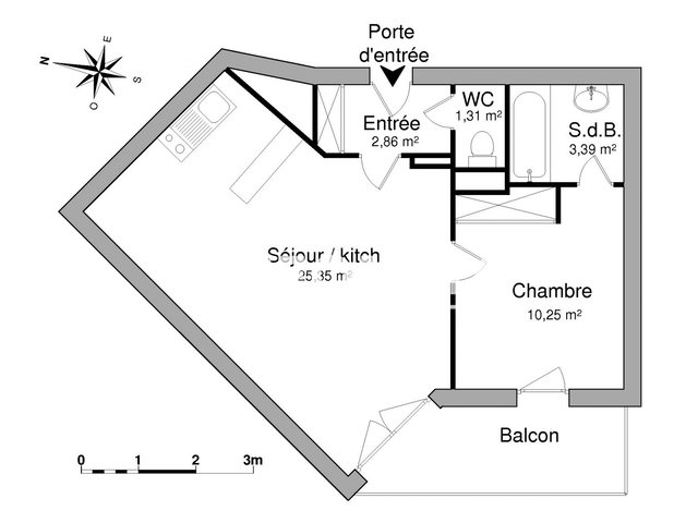 Appartement meublé 2 pièces (43.16 m²) à louer - Eysines (33320)
