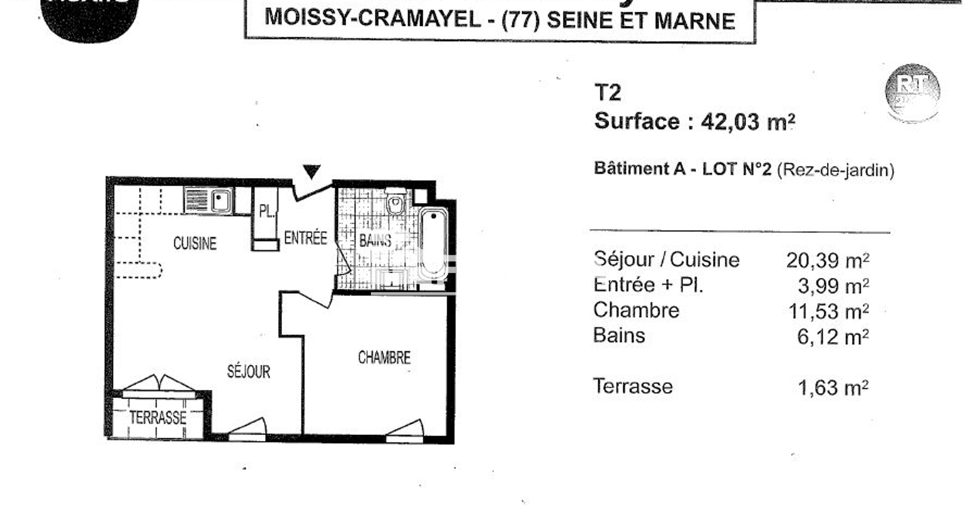Appartement 2 pièces (41.12 m²) à louer - Moissy-cramayel (77550)