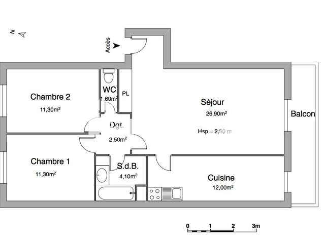 Appartement 3 pièces (69.7 m²) à louer - Talence (33400)