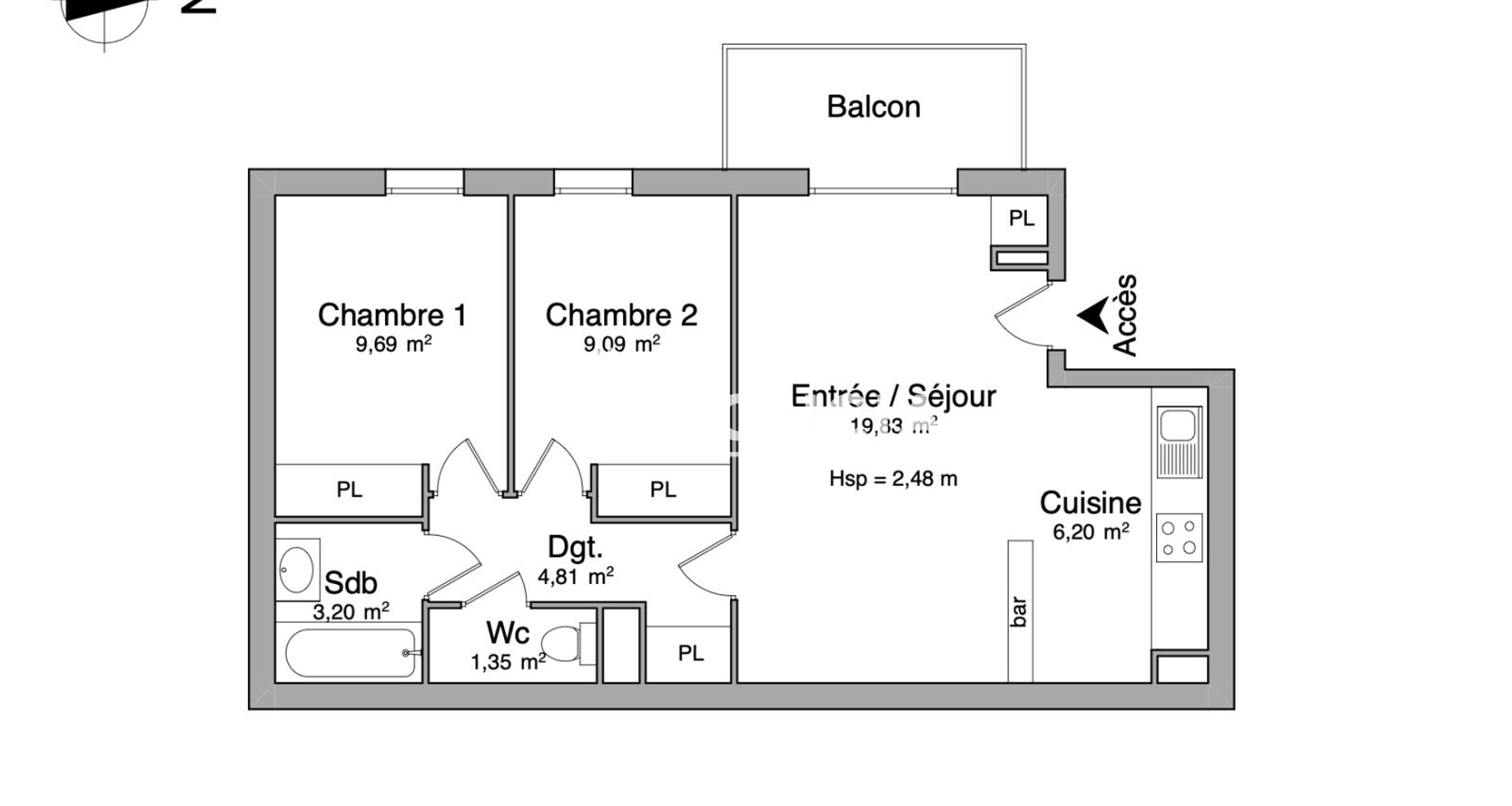 Appartement 3 pièces (55 m²) à louer - Toulouse 2ᵉ (31200)