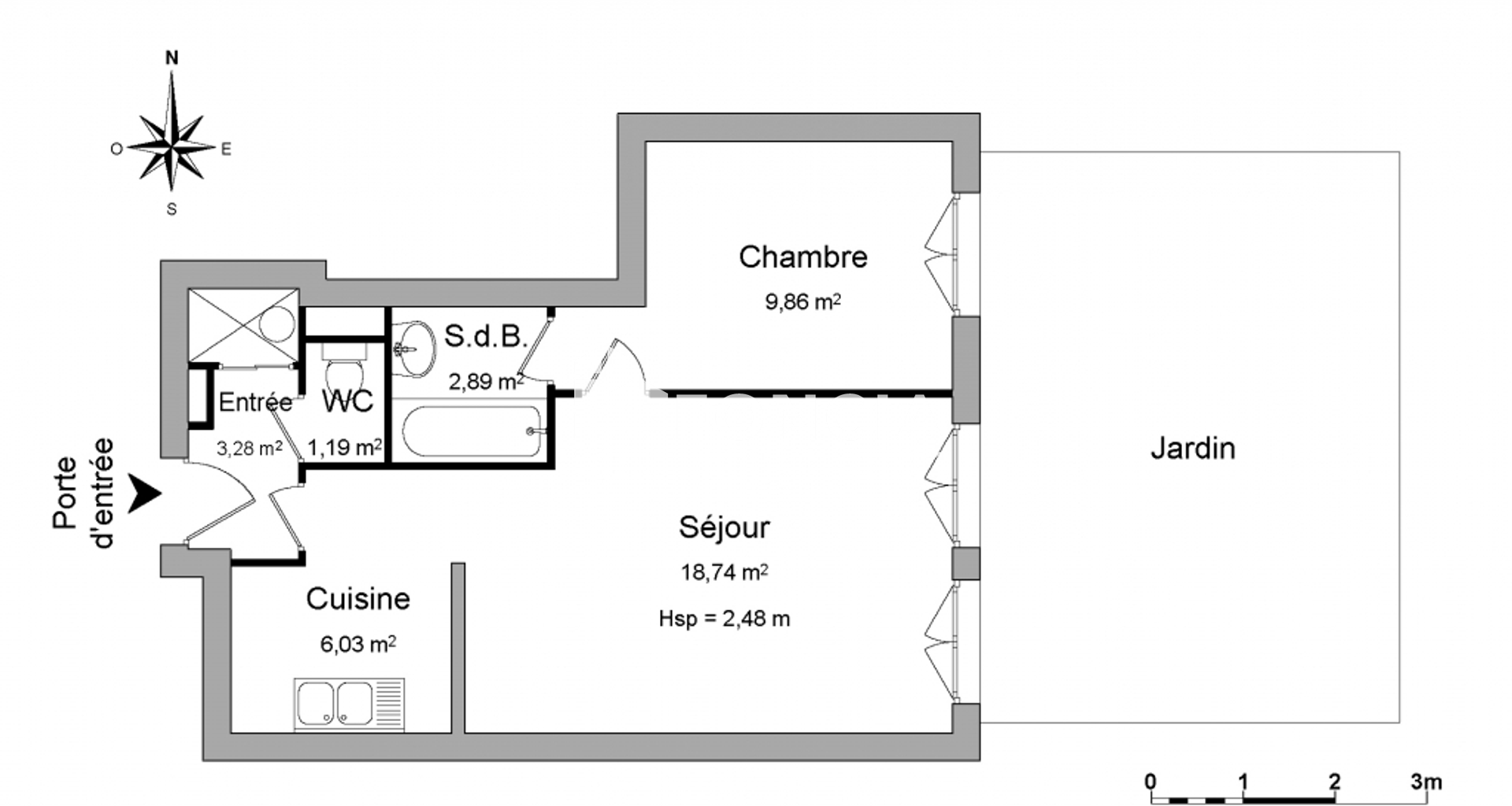 Appartement 2 pièces (42.08 m²) à louer - Corbeil-essonnes (91100)