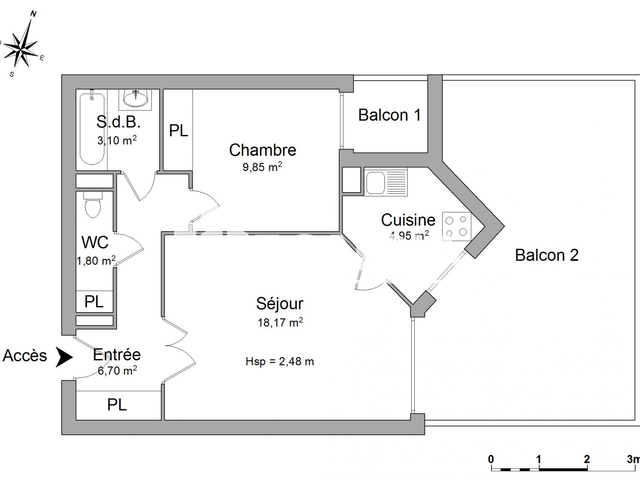 Appartement meublé 2 pièces (44.57 m²) à louer - Antibes (06600)