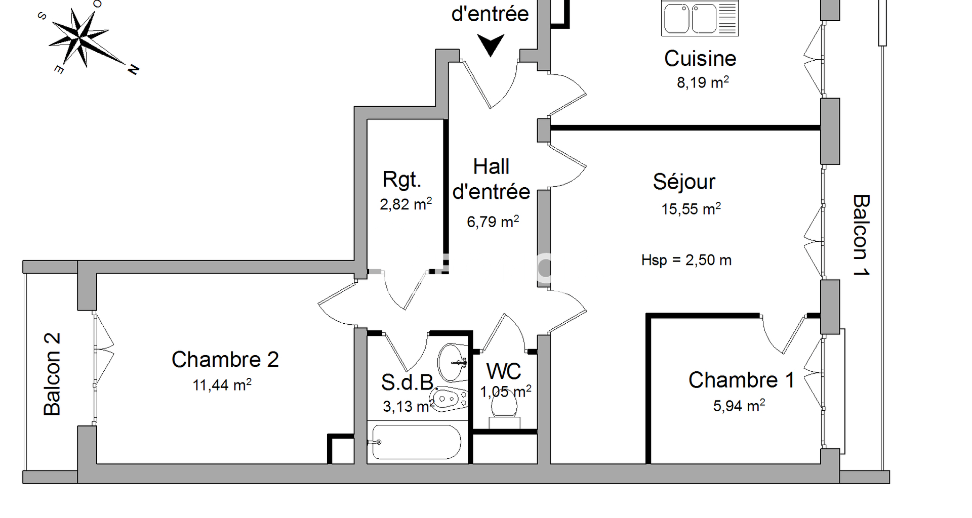 Appartement 2 pièces (54.91 m²) à louer - Les Mureaux (78130)