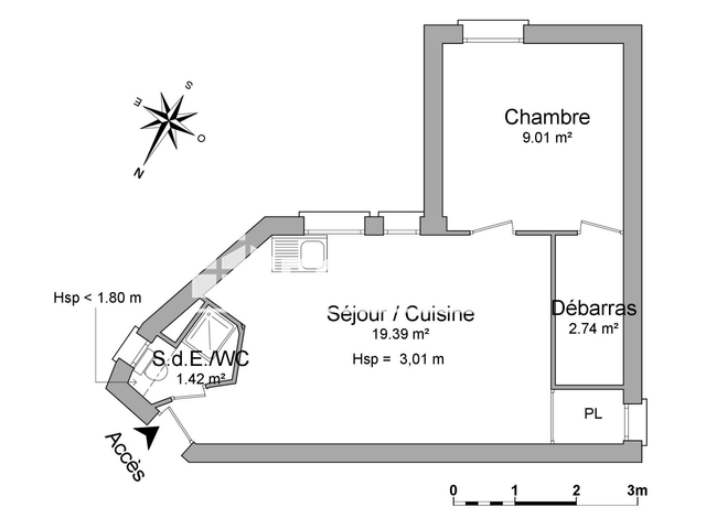 Appartement meublé 2 pièces (32.56 m²) à louer - Nice (06100)
